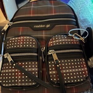 Madden Girl Black and Brown Studded Backpack